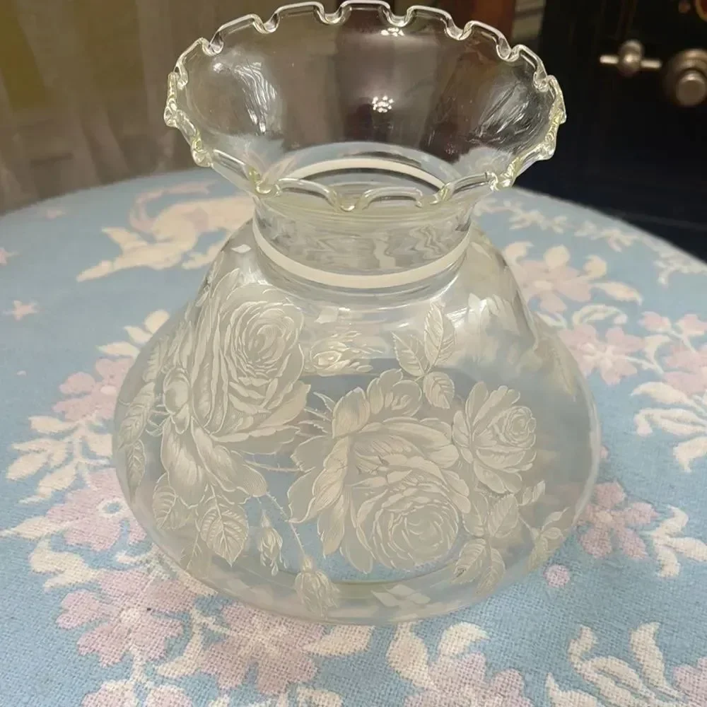 VINTAGE Elegant *GWTW* Glass Hurricane Shade with White Floral Design